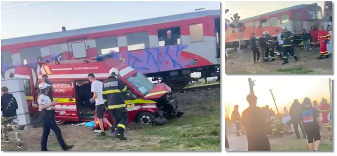 Înfiorător! Ambulanță SMURD spulberată de tren! Patru persoane duse de urgență la spital!