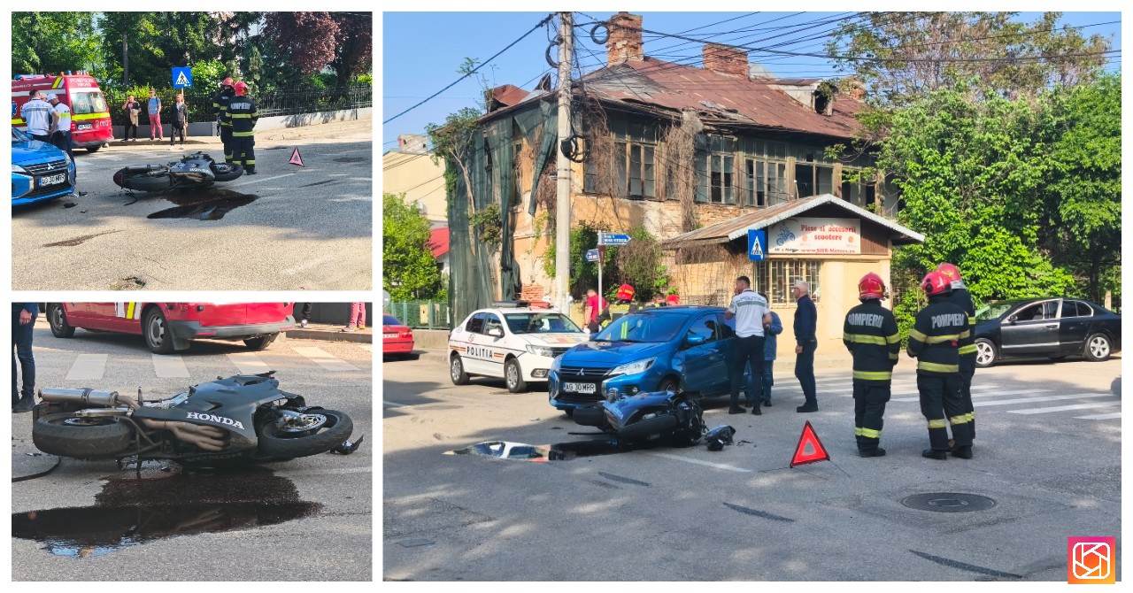 Acum! Accident grav lângă Biserica Sf. Vineri din Pitești! Motociclist spulberat!