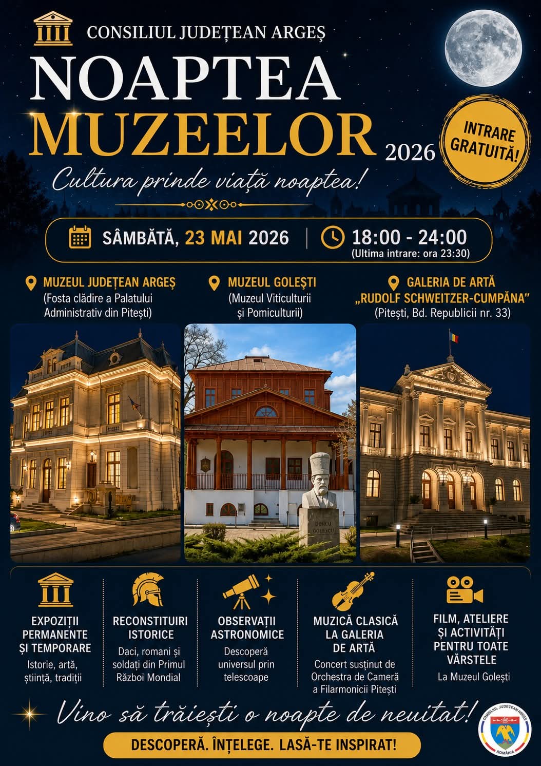 O noapte magică în Argeș. Cultură, mister și porți deschise gratuit la cele mai importante muzee din județ