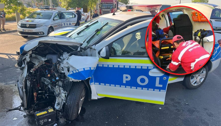 Terifiant! Autospecială de poliție SPULBERATĂ de un șofer fugar! Un angent – dus de urgență la SPITAL!