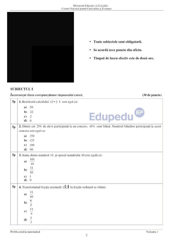 ACUM. Evaluarea Națională! SUBIECTELE la Matematică și PROBLEMA care i-a pus în DIFICULTATE pe elevi! 1 1