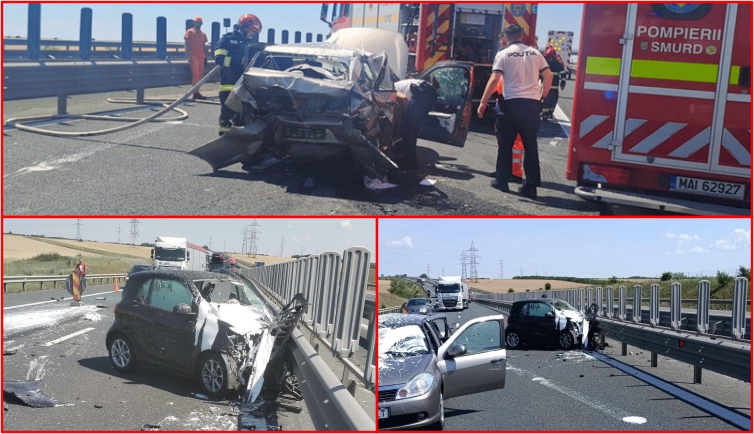 ACUM! ACCIDENT înfiorător pe A1! Trei PERSOANE RĂNITE! Trafic PARALIZAT!