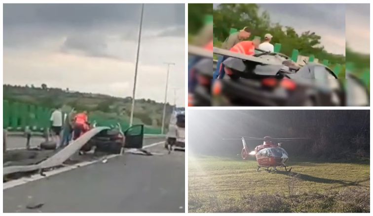 ACUM. Accident CUMPLIT pe Autostradă! Mașină făcută praf, 3 persoane grav rănite! Intervine elicopterul SMURD! Trafic blocat!