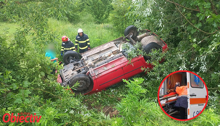 ACUM! Două persoane RĂNITE grav! Mașină RĂSTURNATĂ în râpă la Beleți-Negrești!