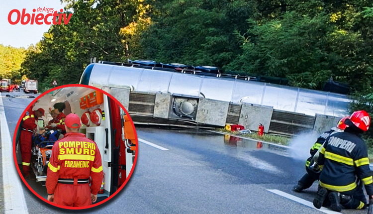 BREAKING! Șoferul autocisternei RĂSTURNATE la COTMEANA – GRAV RĂNIT! Mobilizare de forțe!