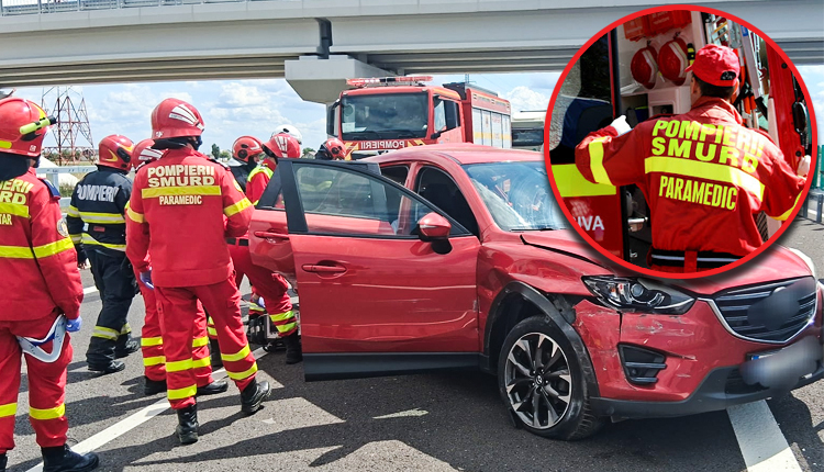 ÎNFIORĂTOR! TREI persoane duse de urgență la spital! Mașină DISTRUSĂ de TIR pe DEx Pitești – Craiova!