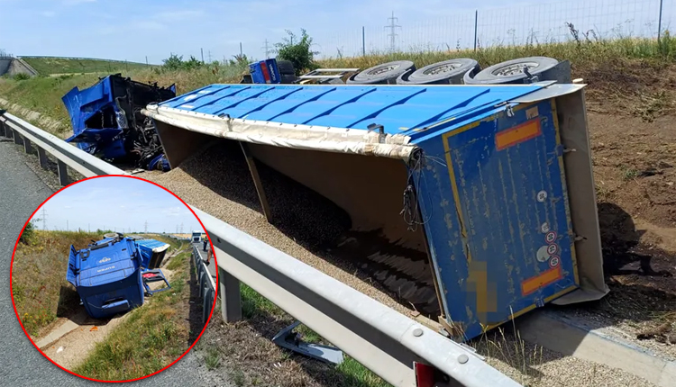 ACUM! ACCIDENT GRAV pe A1! TIR răsturnat! Un bărbat dus de URGENȚĂ la spital!