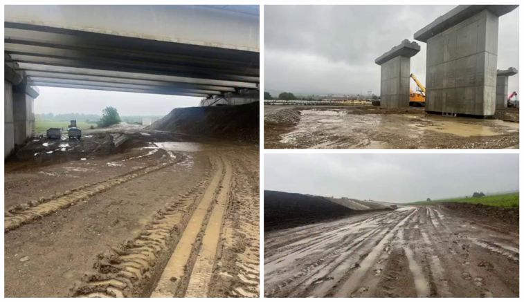 ALERTĂ! Blocaj TOTAL pe șantierul autostrăzii! Vremea face ravagii!