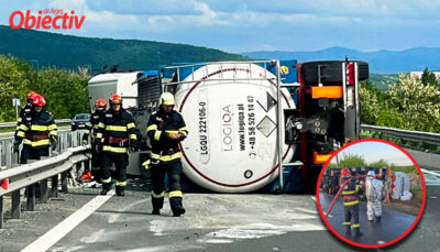 ACUM! PERICOL IMENS de EXPLOZIE pe DEALU NEGRU! Cisternă plină cu combustibil răsturnată! Trafic BLOCAT!