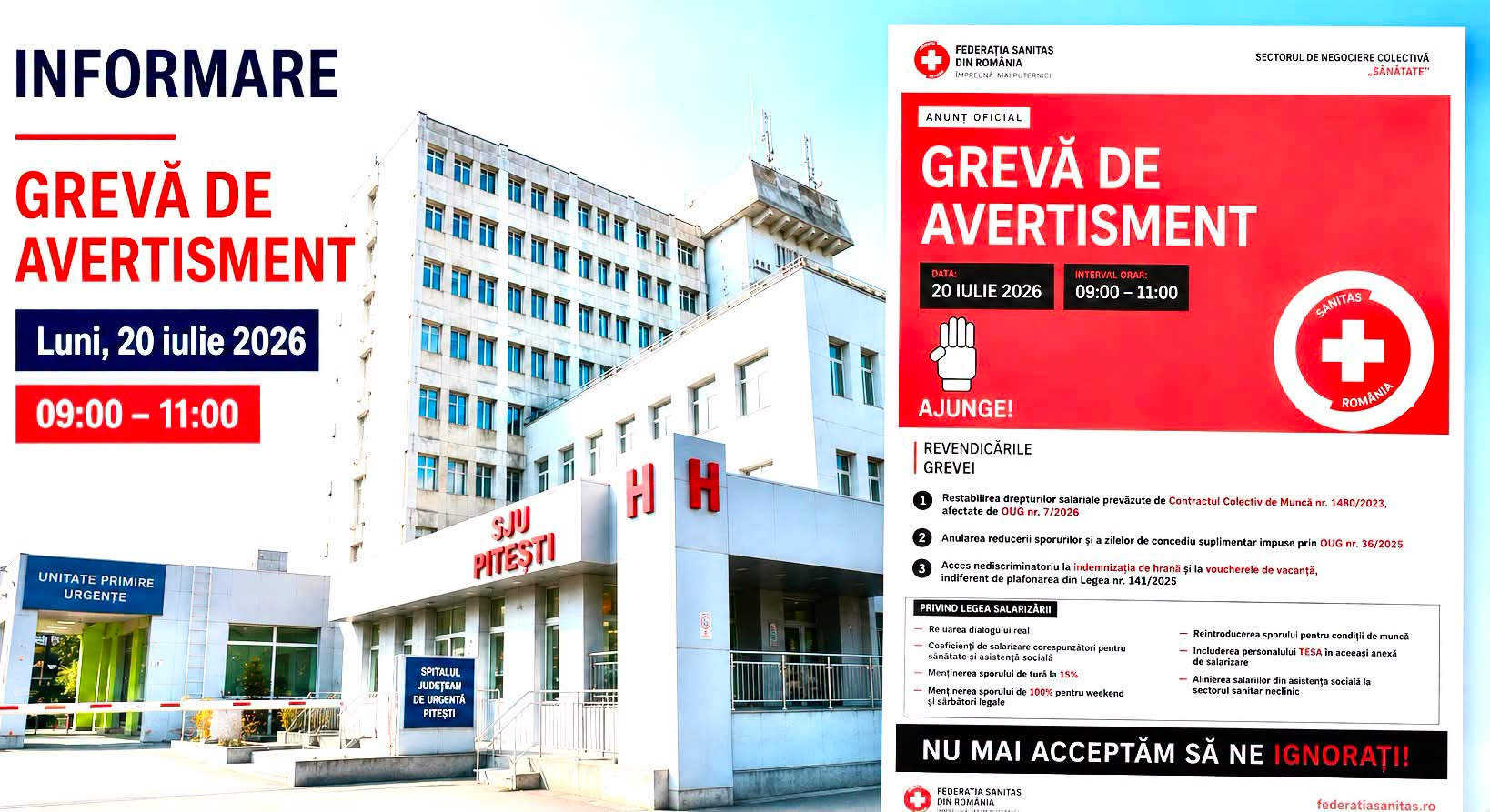 GREVĂ la SJU PITEȘTI! Care sunt principalele nemulțumiri?