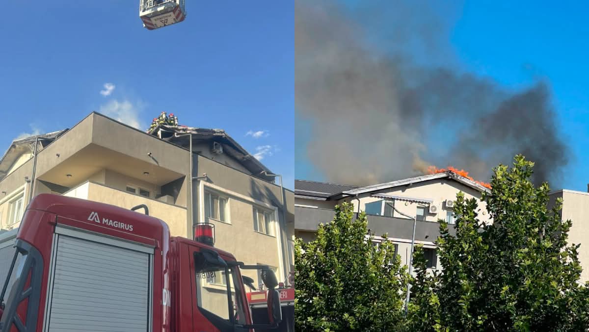 CHIAR ACUM! Incendiu PUTERNIC în Popești-Leordeni! MANSARDA unui bloc a fost cuprinsă de FLĂCĂRI