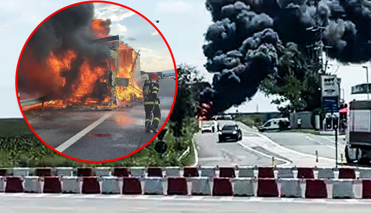 ACUM! CISTERNĂ în FLĂCĂRI! Impact violent cu un buldoexcavator! Trafic paralizat!