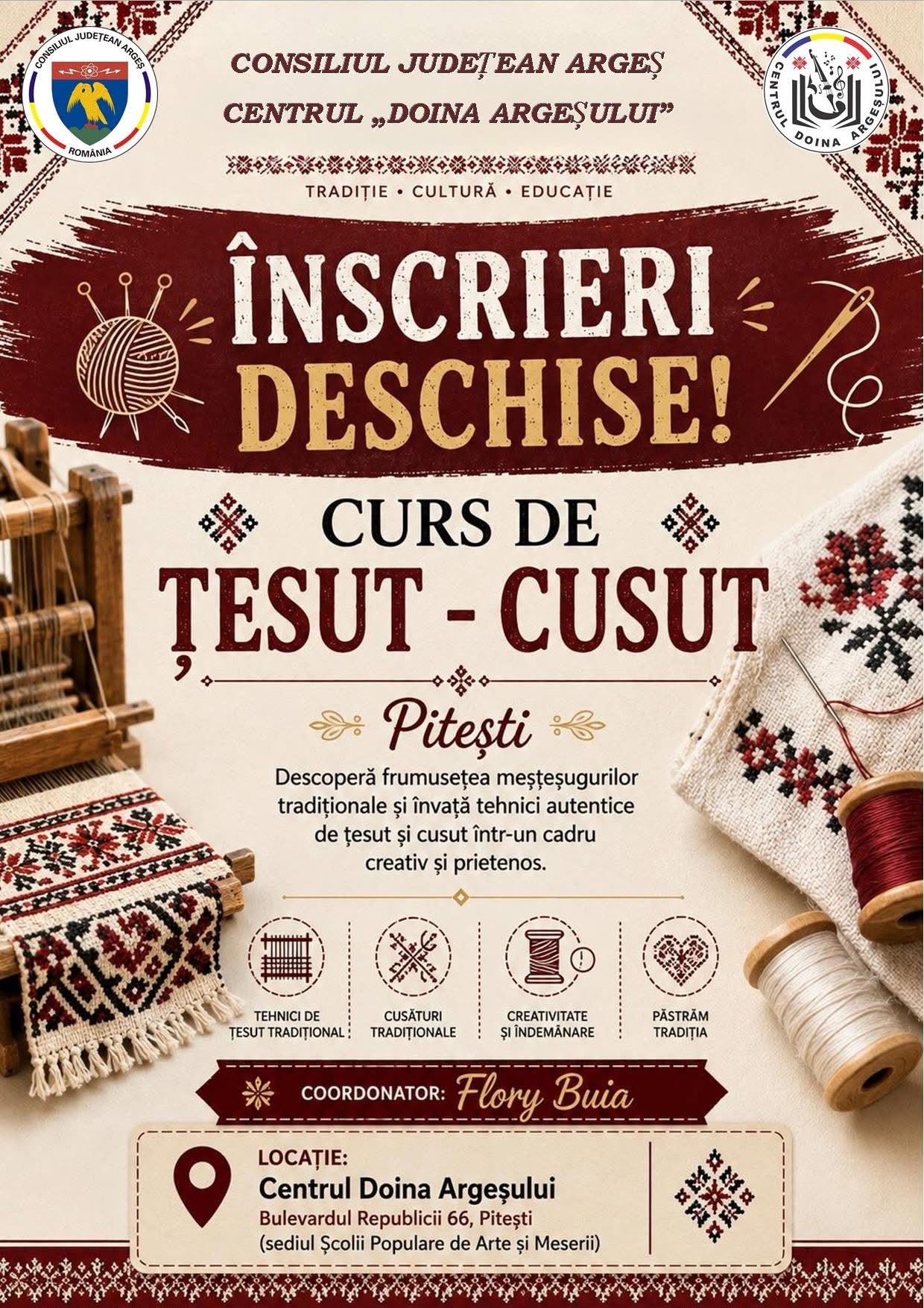 Meșteșugul bunicilor renaște la Pitești! Se fac înscrieri la cursul de Țesut-Cusut, deschis tuturor vârstelor!