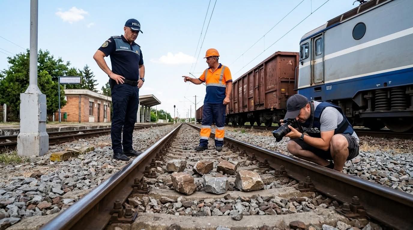 PERICOL extrem în gară! Copii FILMAȚI când puneau PIETRE pe șine, sub OCHII angajaților CFR