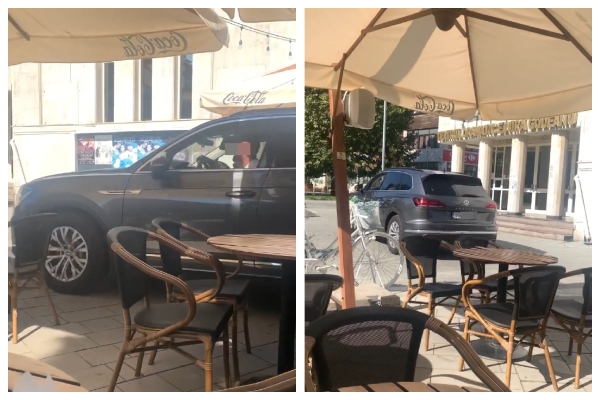 ACUM. Un ȘOFER din Argeș a INTRAT cu mașina DIRECT pe PIETONALA din Târgu Jiu, printre terase