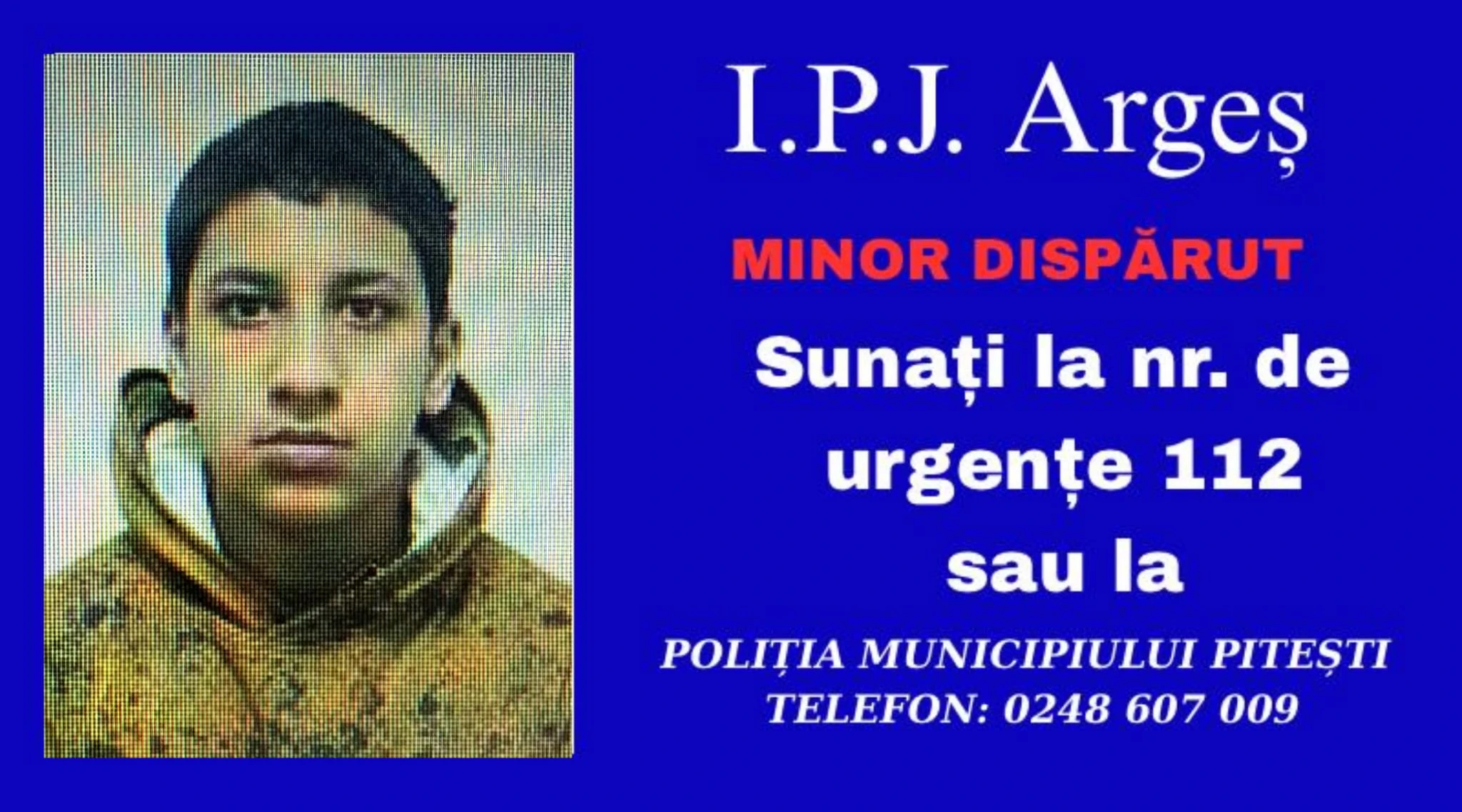 Minor de 16 ani, dispărut din Pitești. Poliția îl caută