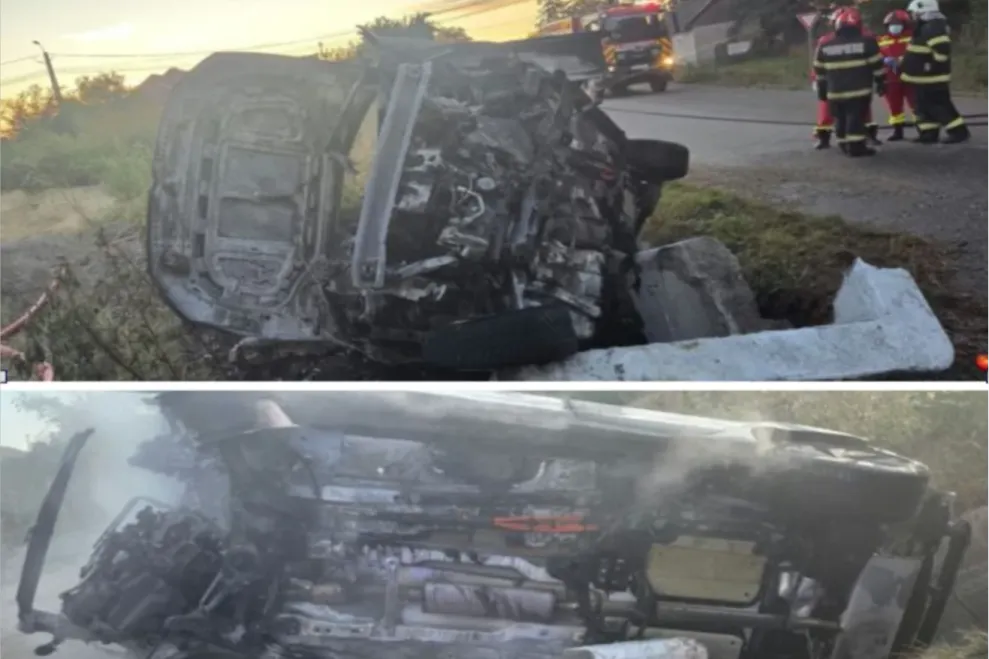 TRAGEDIE! Două persoane au MURIT CARBONIZATE! Mașină în FLĂCĂRI!