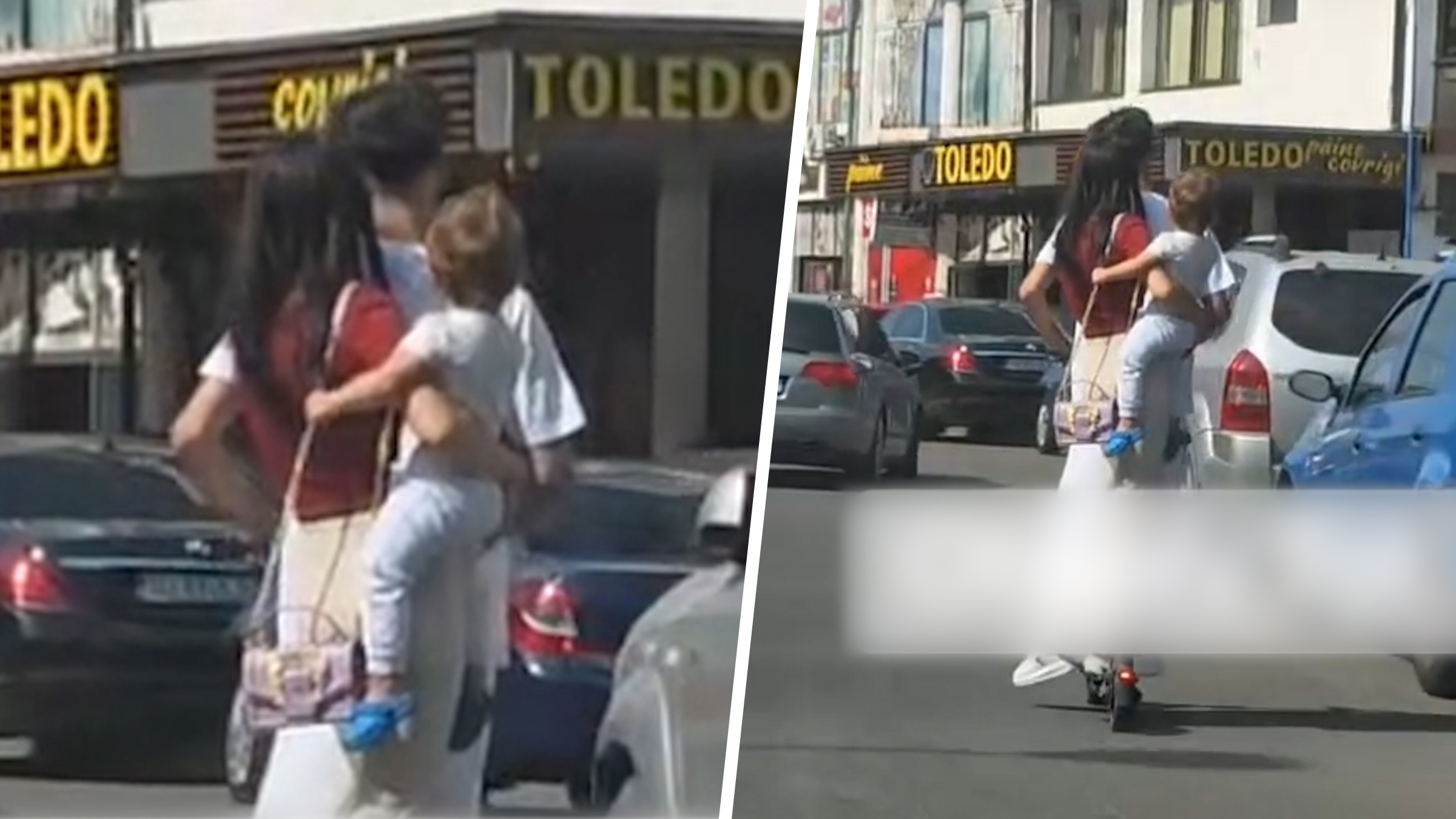 Incredibil ce a făcut o femeie în trafic! Șoferii au amuțit când au văzut ce ținea în brațe pe trotinetă