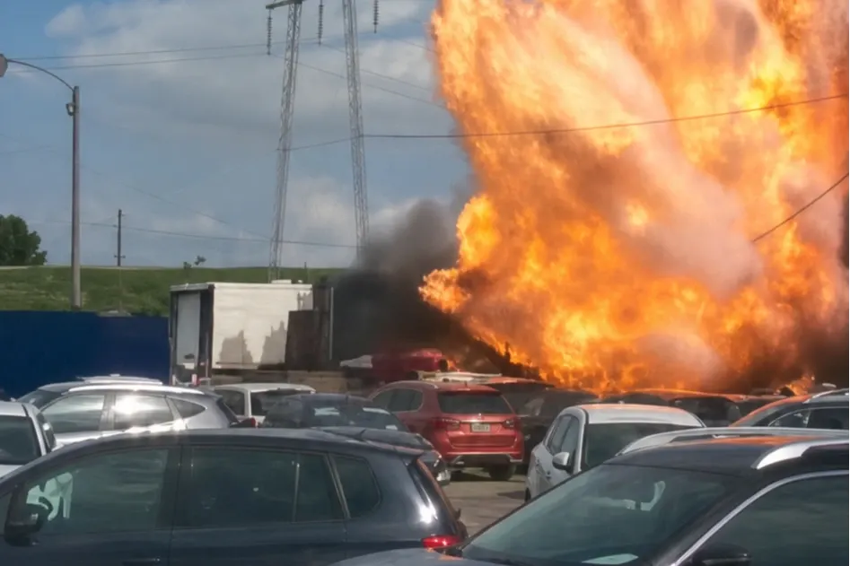 ALERTĂ! EXPLOZIE devastatoare într-un TÂRG AUTO! Flăcările sunt imense!