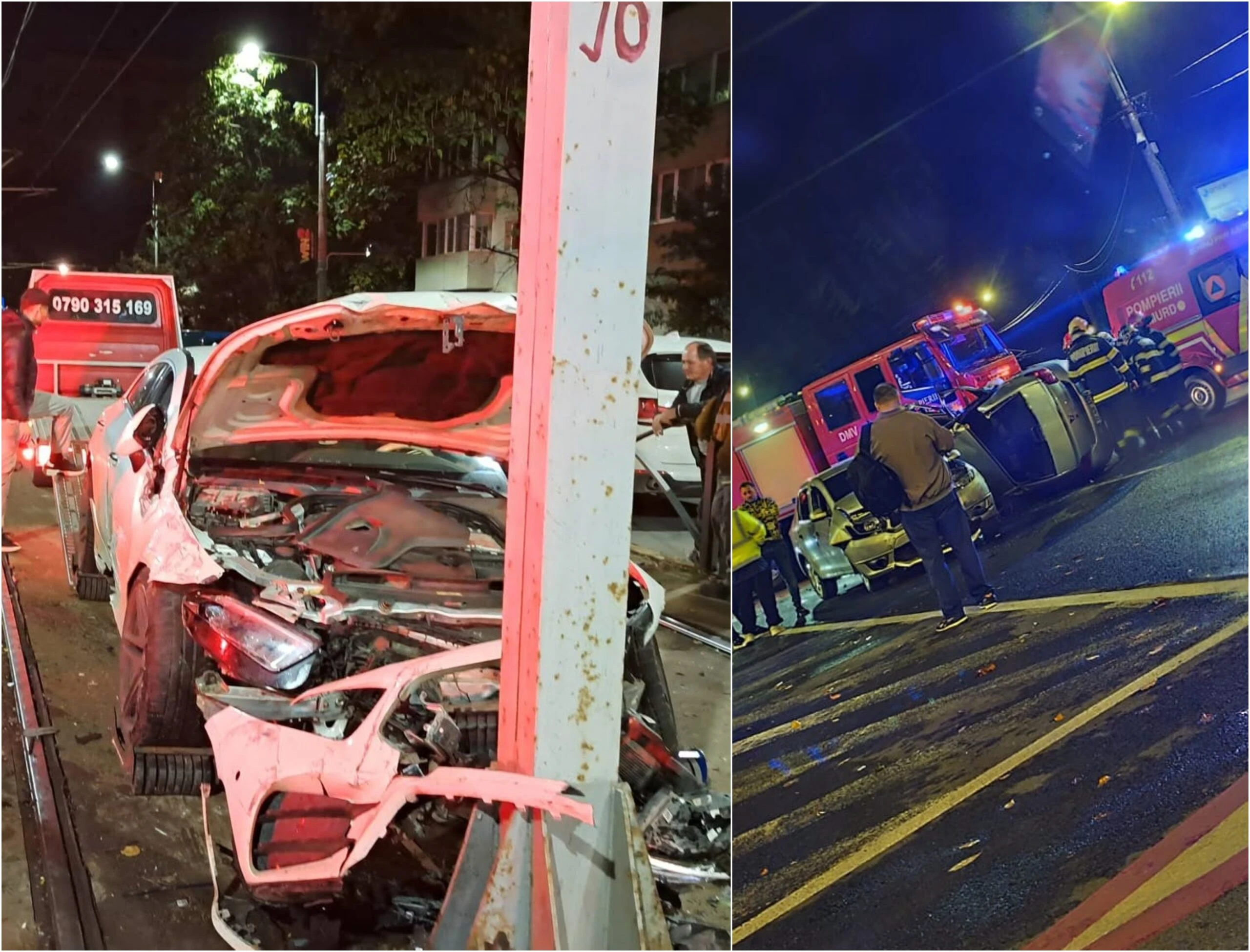 ACCIDENT în centru! O mașină s-a RĂSTURNAT! Un pasager a ajuns la SPITAL!