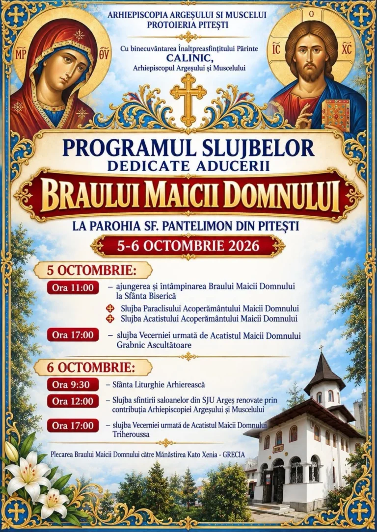 BRÂUL Maicii Domnului VINE pentru PRIMA OARĂ la Pitești. Când și unde te poți ÎNCHINA!