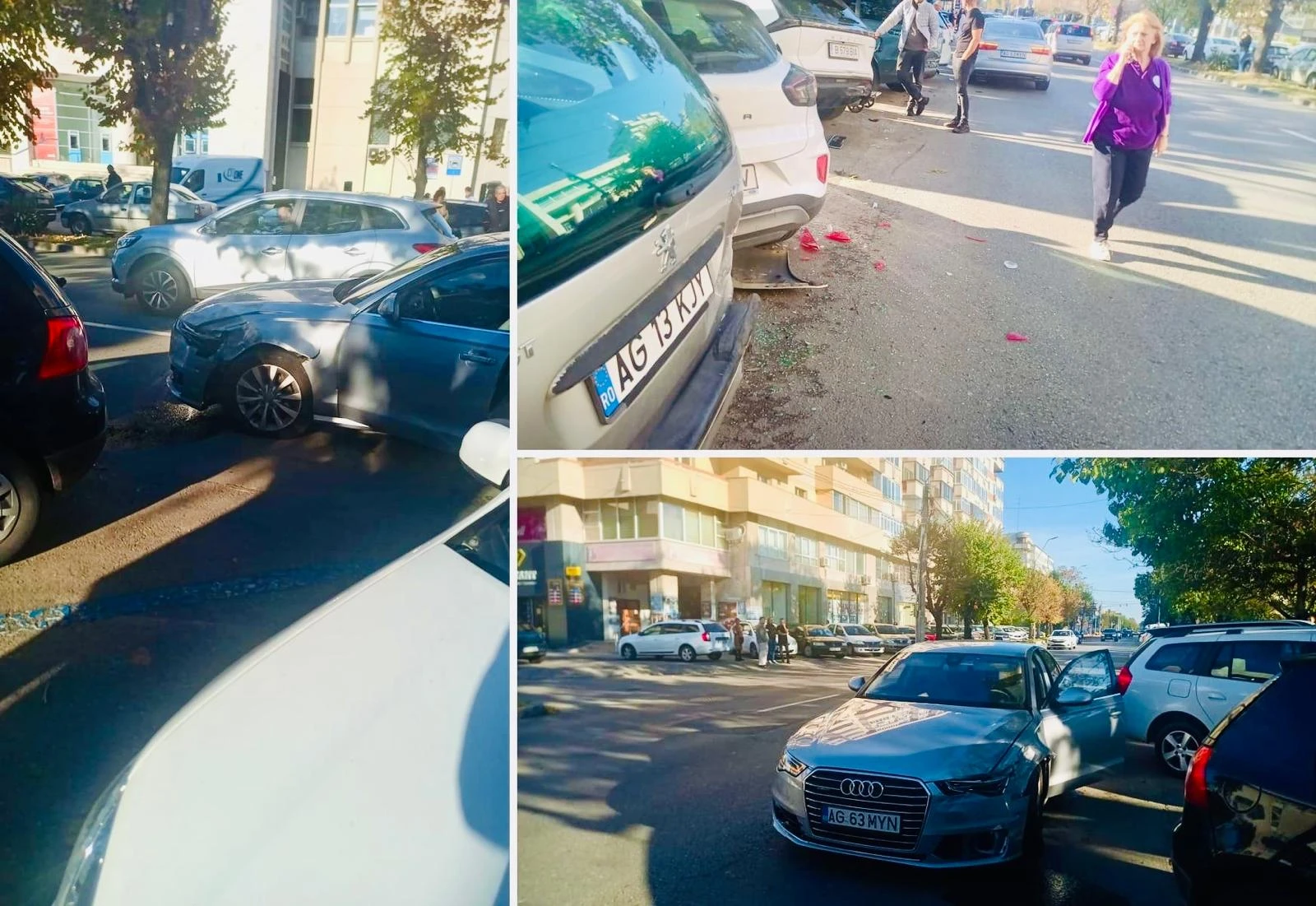 ACUM! GROAZĂ ÎN PITEȘTI. Un șofer a făcut PRĂPĂD și a FUGIT – 4 mașini spulberate la rând, pe strada goală!