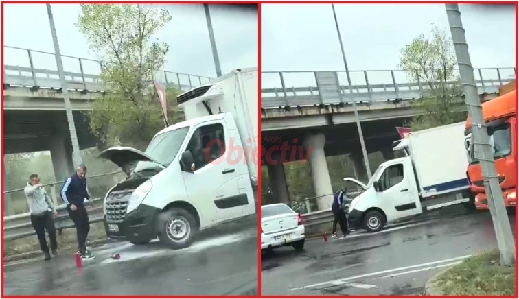 ACUM! O CAMIONETĂ a luat FOC la PODUL VIILOR! TRAFIC INFERNAL!
